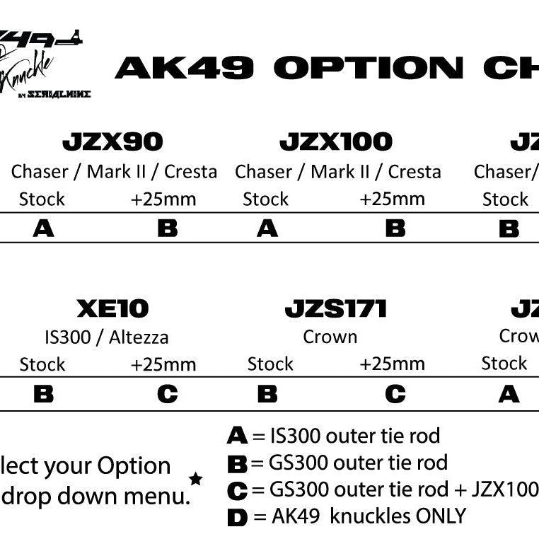 IS300 / Chaser / Mark II / Verossa SXE10 / JZX90 / JZX100 / JZX110 AK49 Drift Knuckles - SERIALNINE